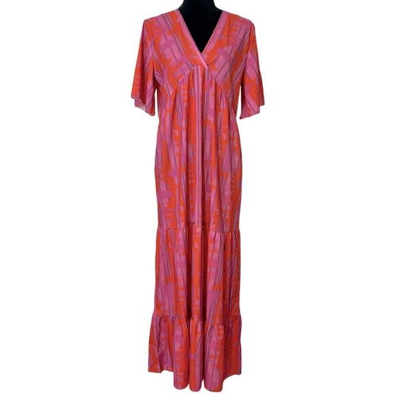 Coacia Watercolor-Print Tiered Maxi Pink Dress Size M NWT - Picture 5 of 7